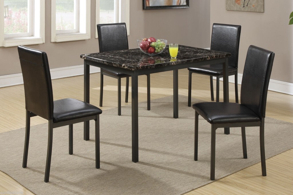 kitchen dining 5pc set of faux leather chairs marble finish metal frame table