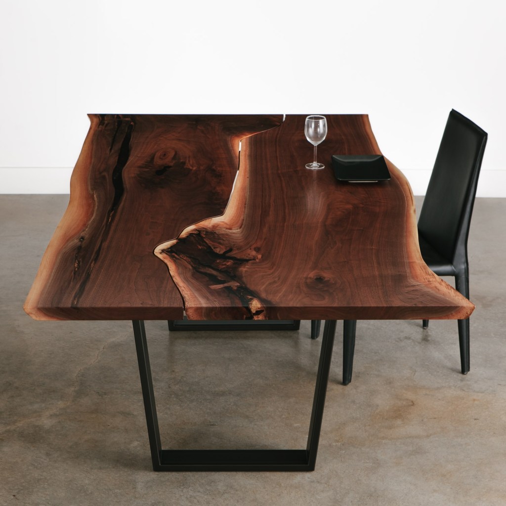 modern live edge black walnut dining table with beautiful