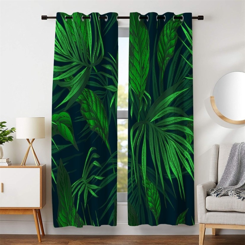 106w x 63l room decor window curtains green plants leaves blackout for living room bedroom drapes 2 panels set with grommets block out light cold 53