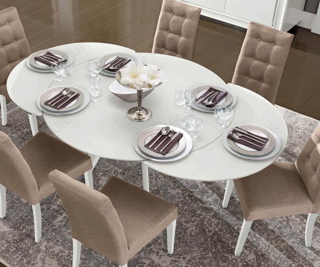 camel group dama bianca white high gloss round extending dining set fduk best price guarantee we will beat our competitors price give our sales team