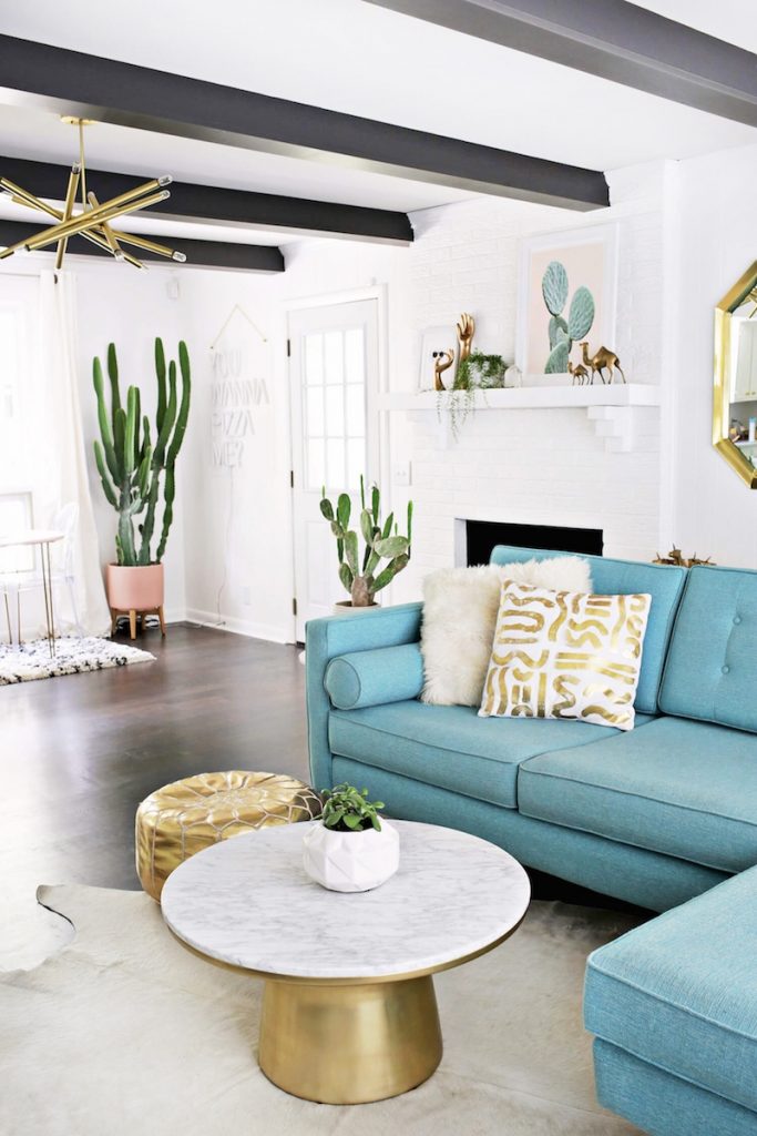 a gorgeous blue gold living room update in nashville