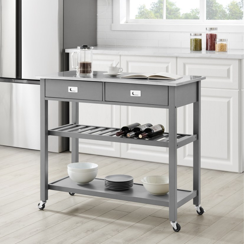 chloe stainless steel top kitchen islandcart 37h x 42w x 20d
