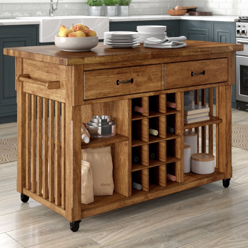 fortville kitchen cart with wood top