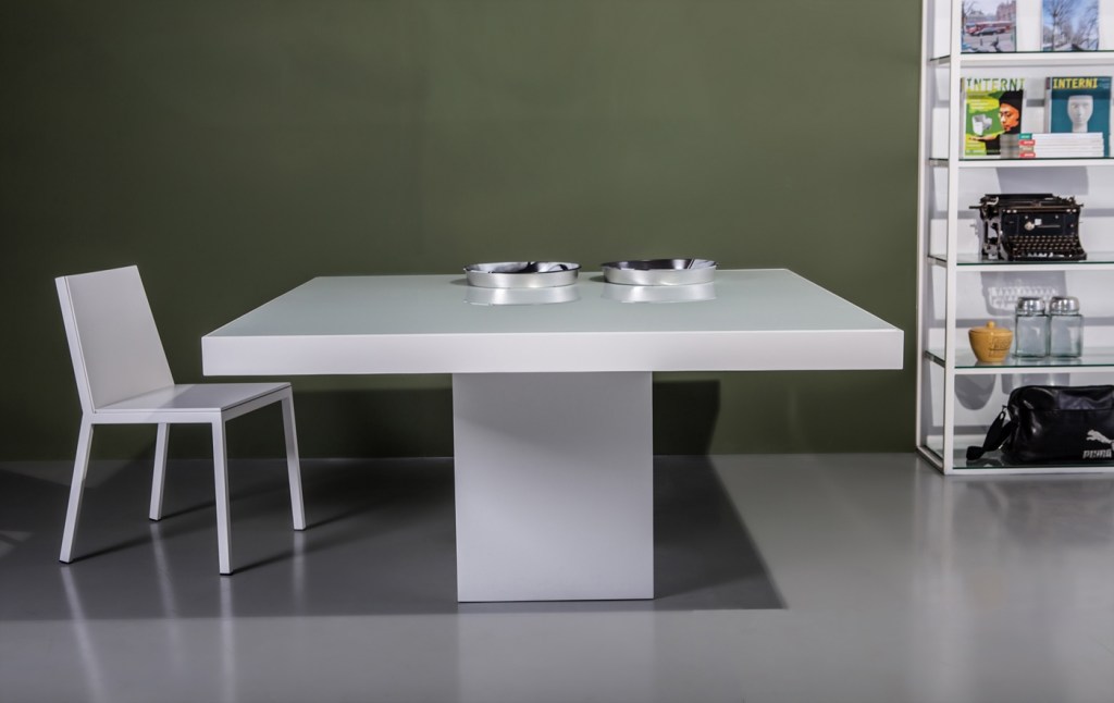 beech white glass on white lacquer dining table