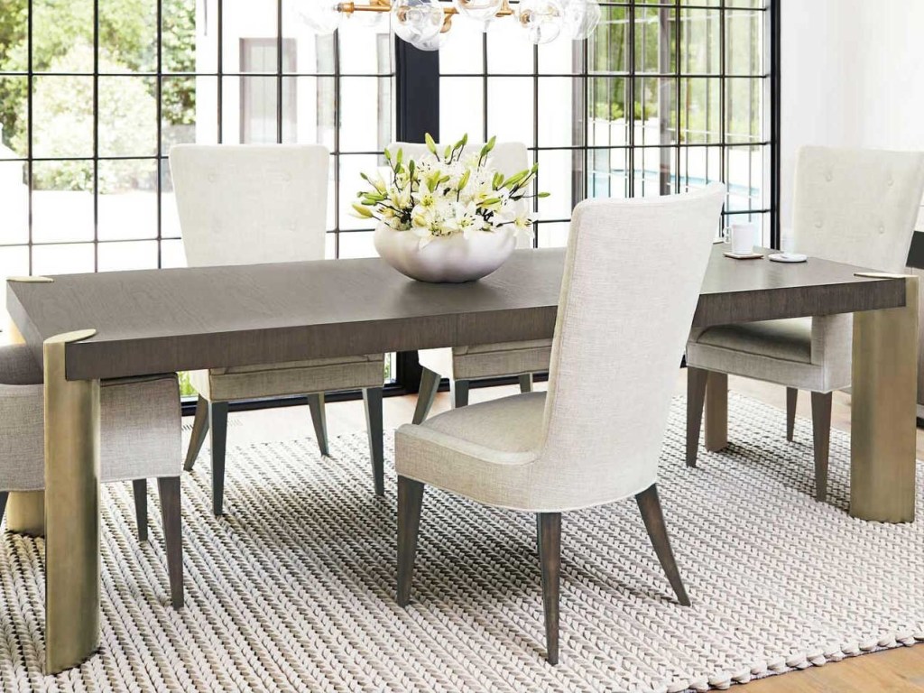 bernhardt profile warm taupe tapestry gold 80 wide rectangular dining table