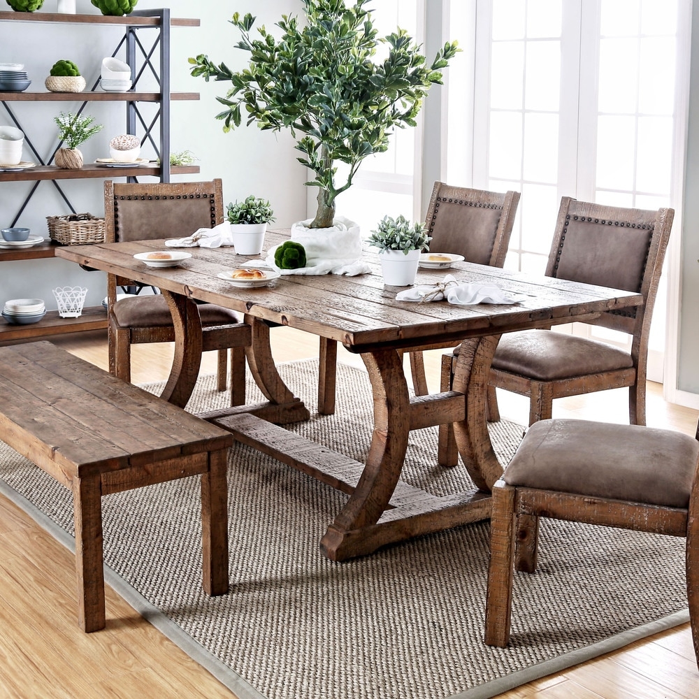 furniture of america sail rustic pine solid wood dining table