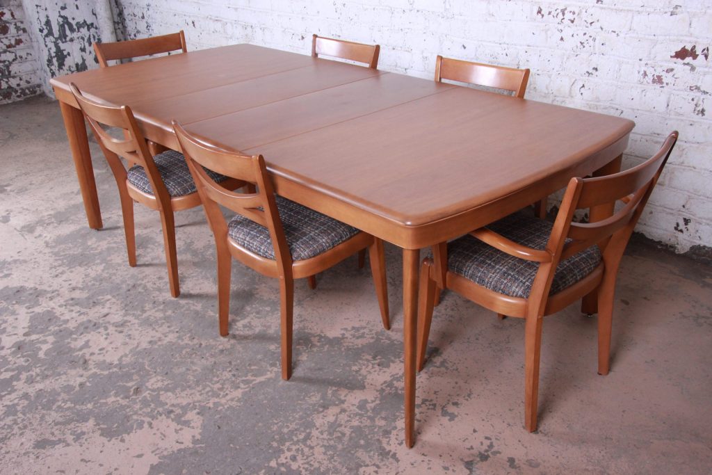 heywood wakefield mid century modern extension dining table and chairs