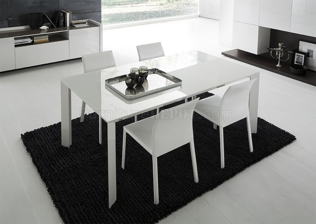 white lacquered glass top modern dining table woptional chairs