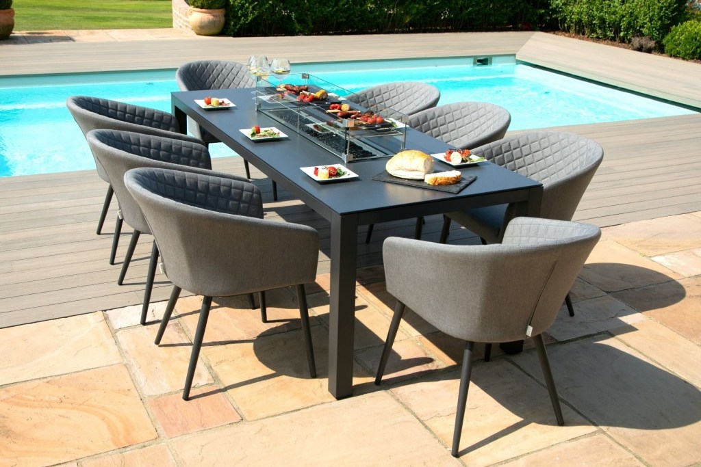 ambition 8 seat rectangle dining set with fire pit flanelle