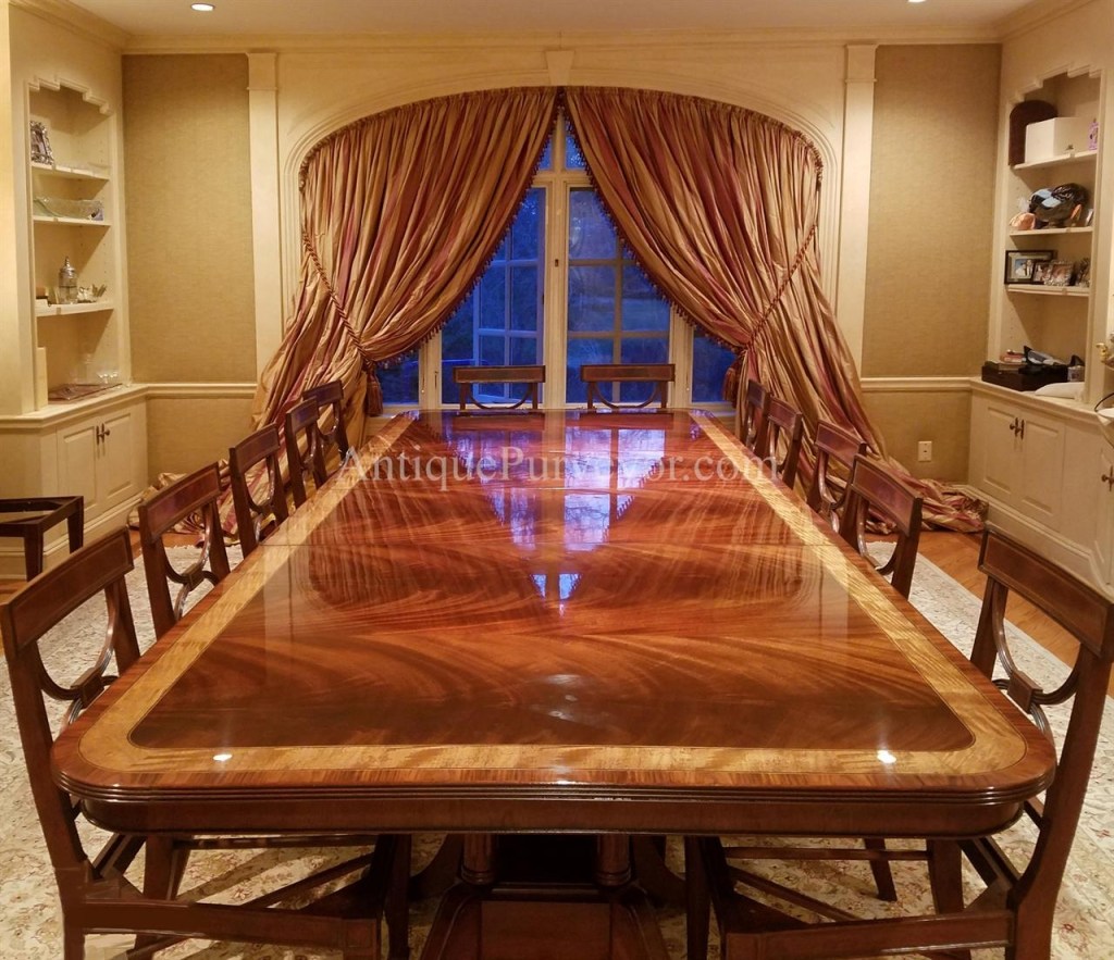 american made mahogany dining table with leaves seats 12 to 16 people