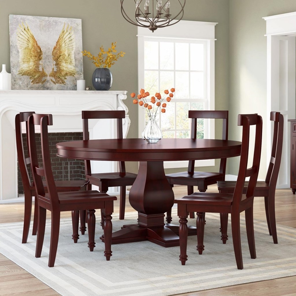 arenzville mahogany wood pedestal round dining table with 6 chairs set