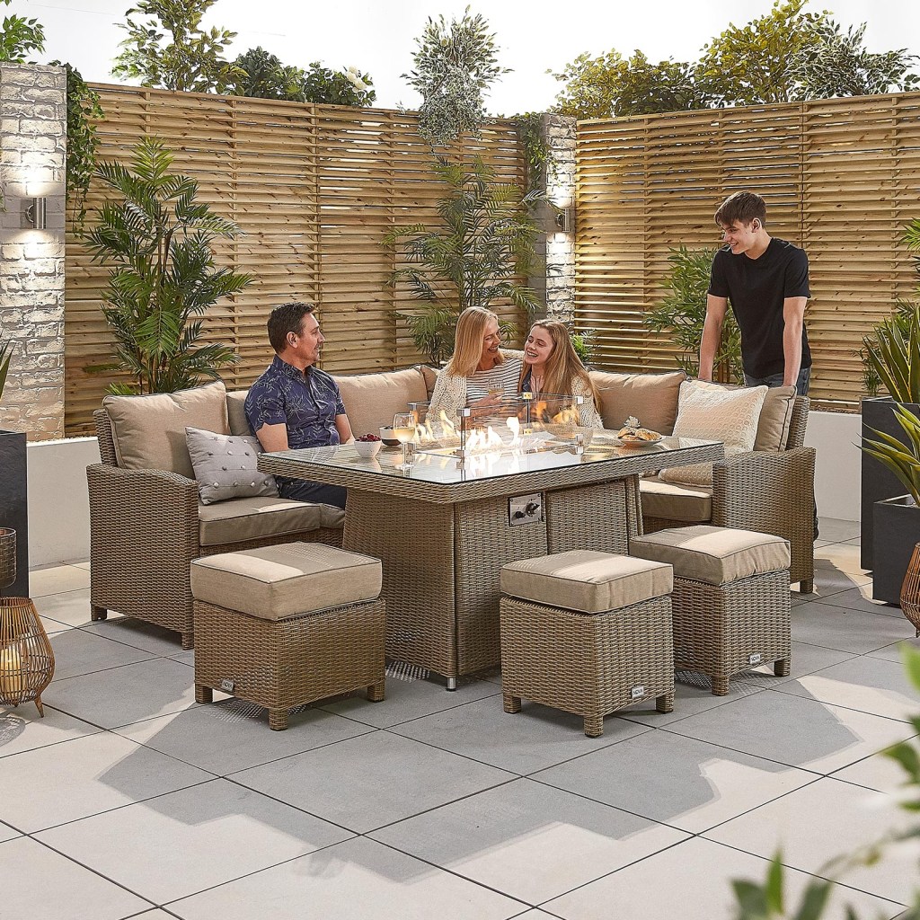 ciara right hand casual dining corner sofa set with firepit