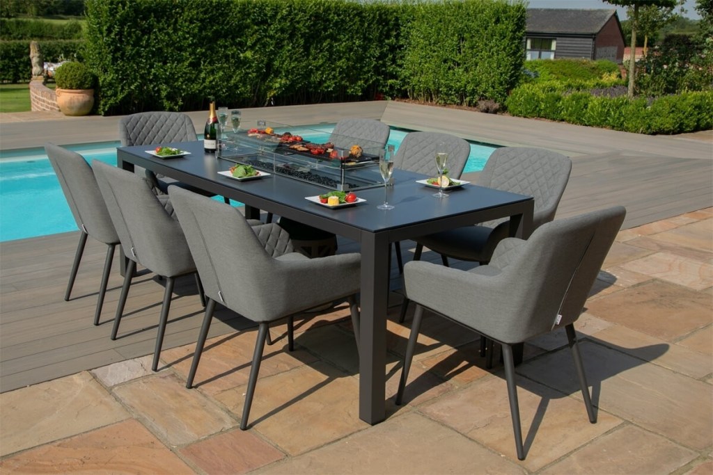 maze zest 8 seater rectangular outdoor fabric dining set with fire pit free cover