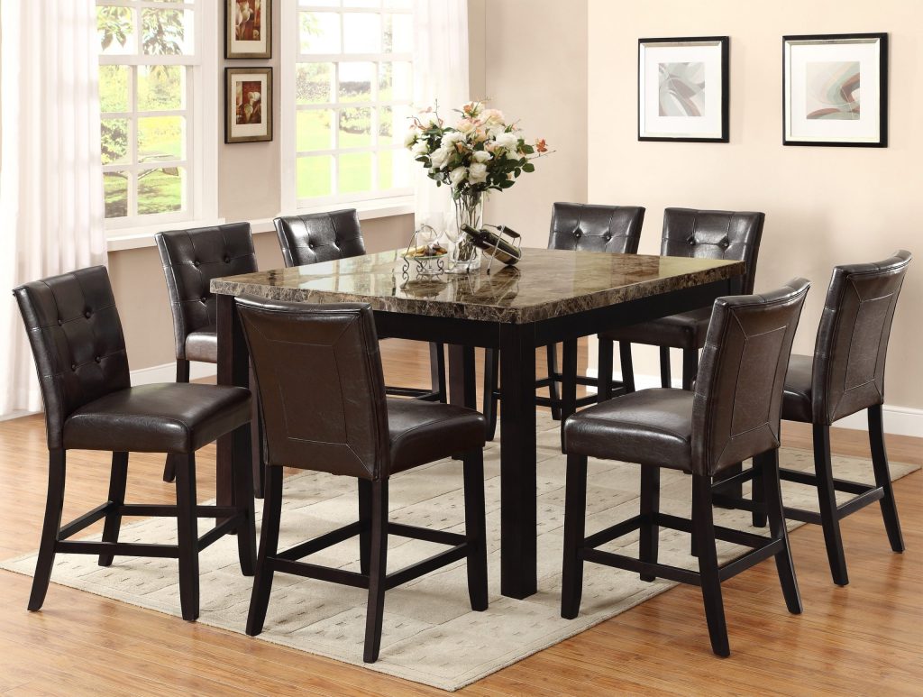 new contemporary faux marble dining furniture set 9pc 36 height table 8 chairs