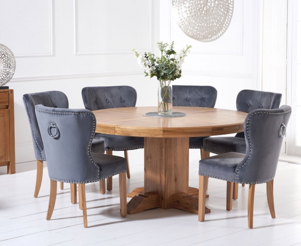 torino 150cm solid oak round pedestal dining table with