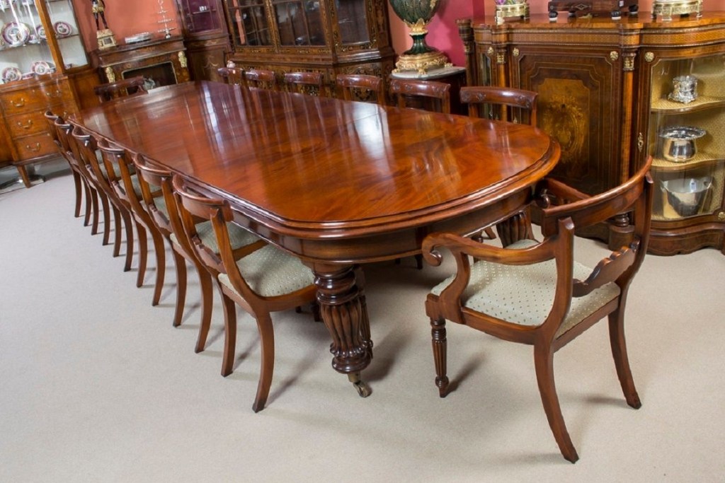 vintage victorian mahogany dining table with 14 chairs