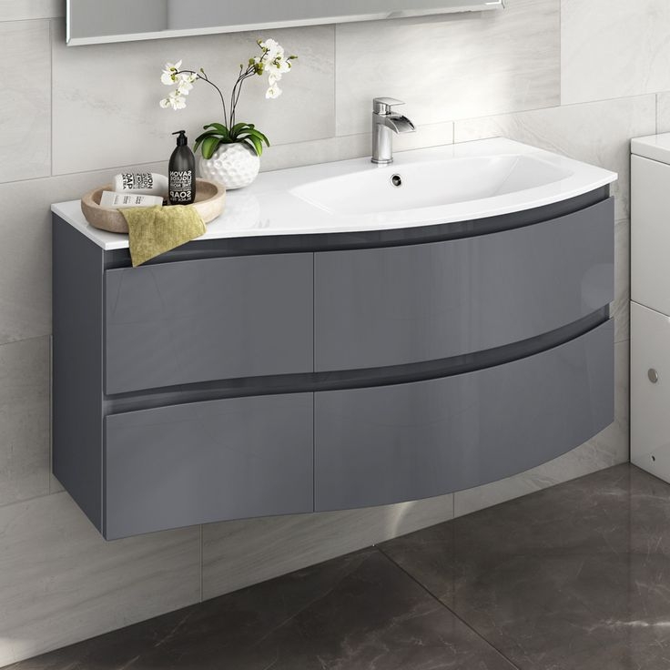 1040mm amelie gloss grey curved vanity unit right hand