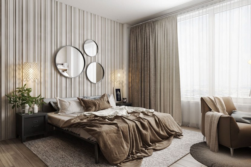 aesthetic bedroom design realistic 3d visualization on
