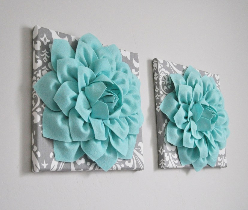 home decor wall art aqua and gray flower damask wall