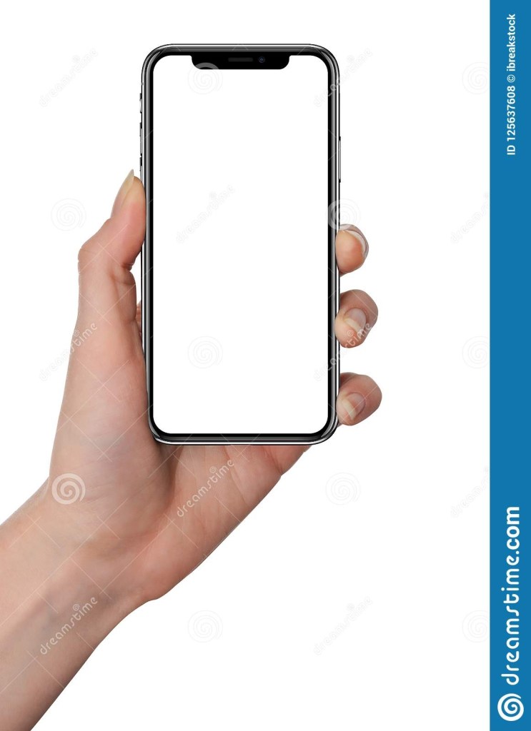 isolated female hand holding smart phone similar to iphone x