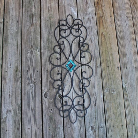 metal wall decor turquoise red distressed