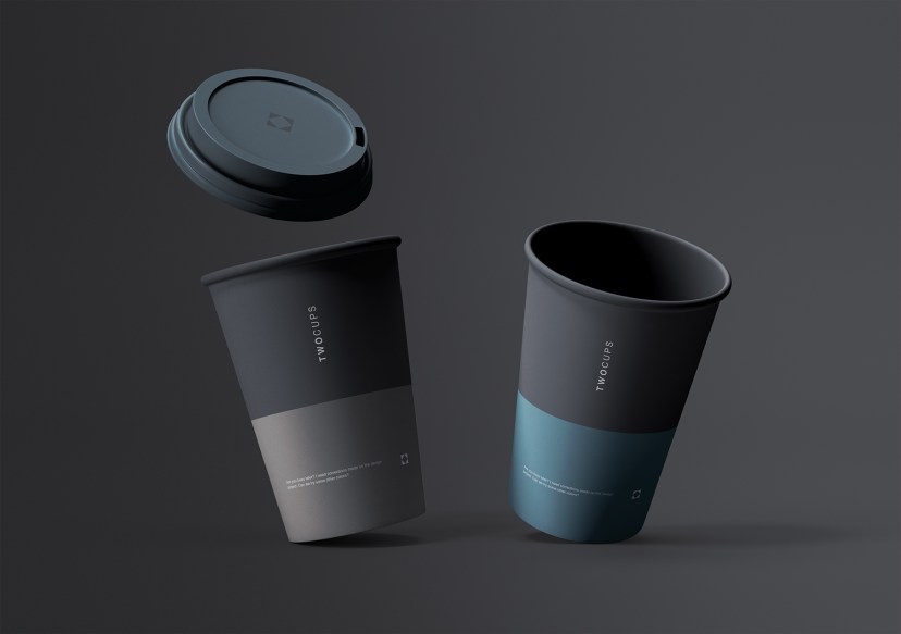 two disposable coffee cups mockup free mockup