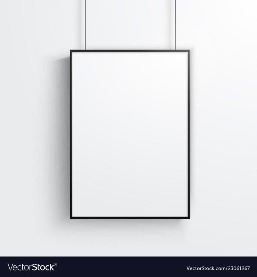 white poster with black frame mockup on grey wall vector image