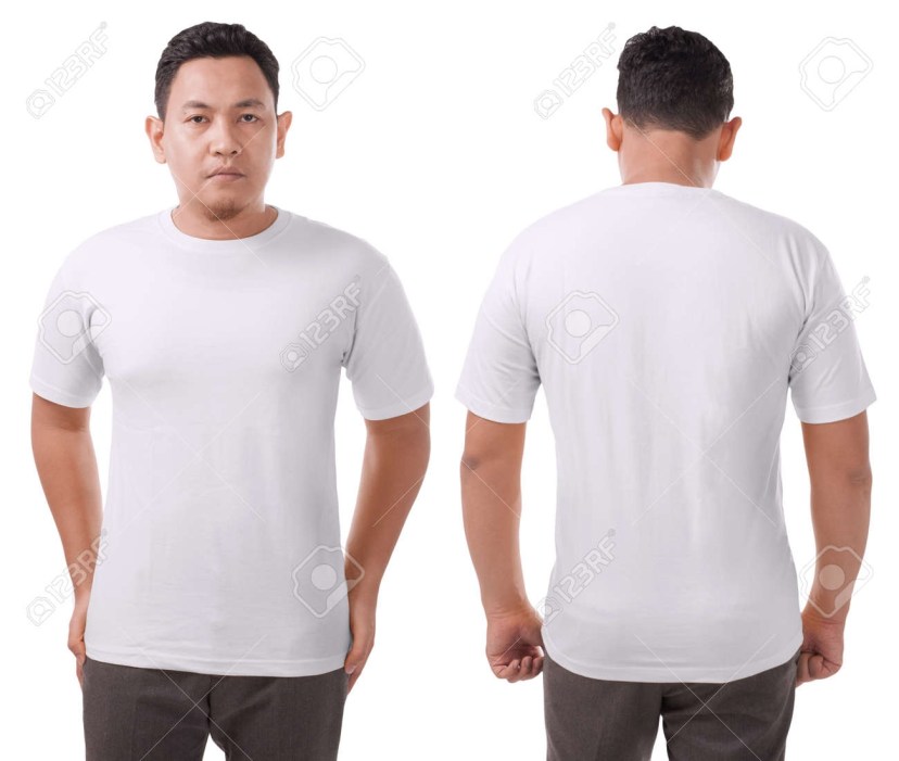 white t shirt mock up front and back view isolated male model